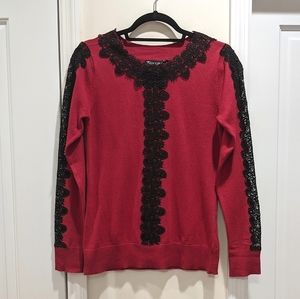 7th Avenue Lace-Trim Crewneck Sweater